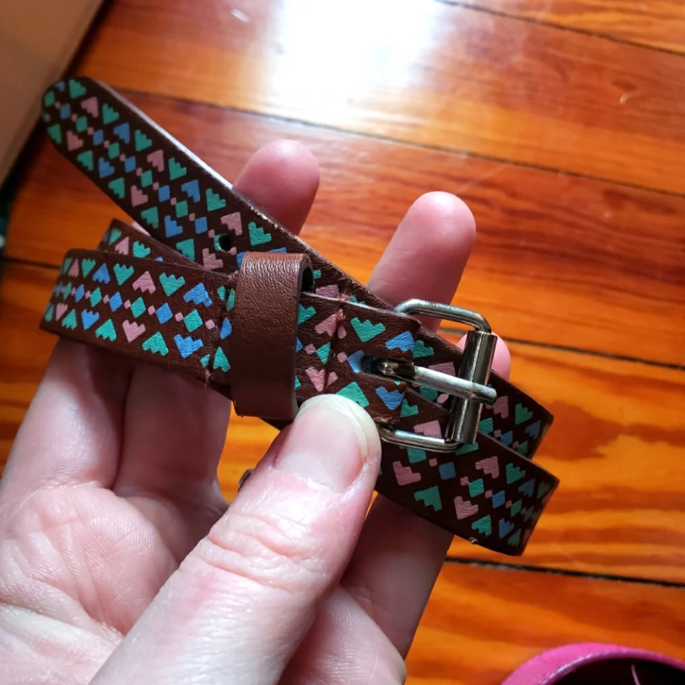 Kids Girls Brown Faux Leather Pastel Tribal Pattern Belt 5 5T 6 6X